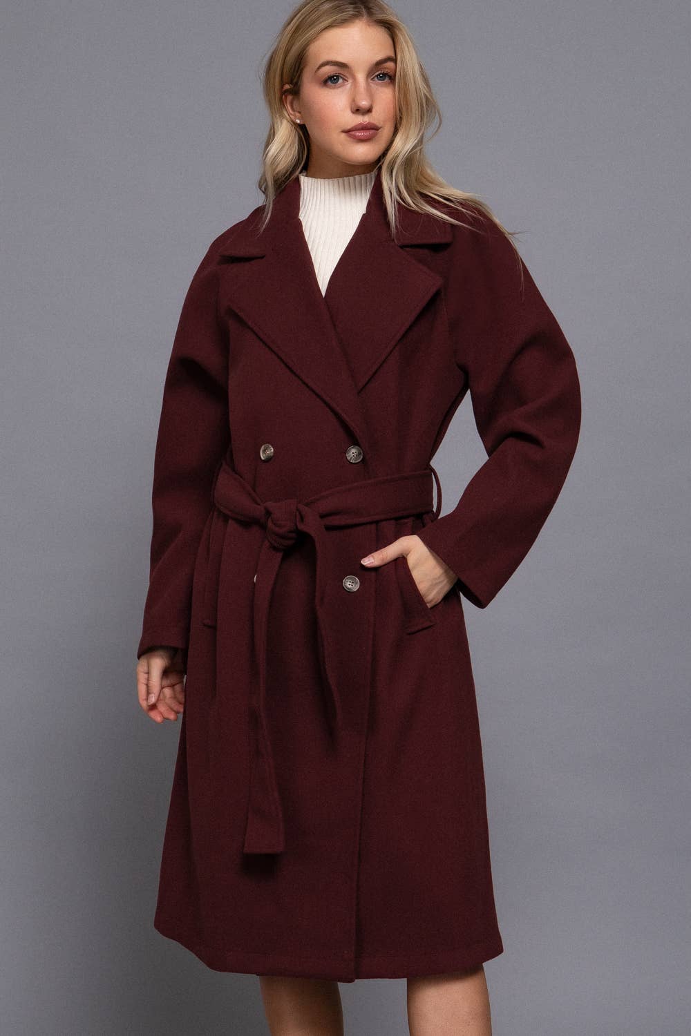 Double Breasted Button Felt Trench Coat