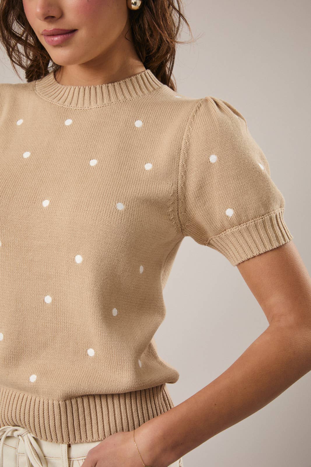 Puff Sleeve Polka Dot Sweater Top