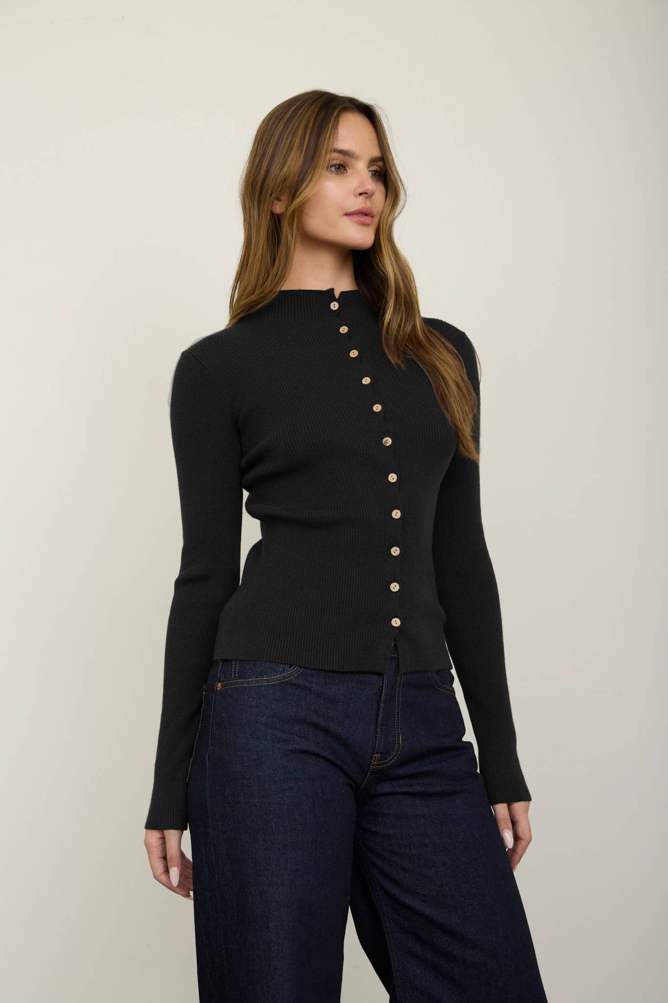 Mock Neck Button Knit Cardigan