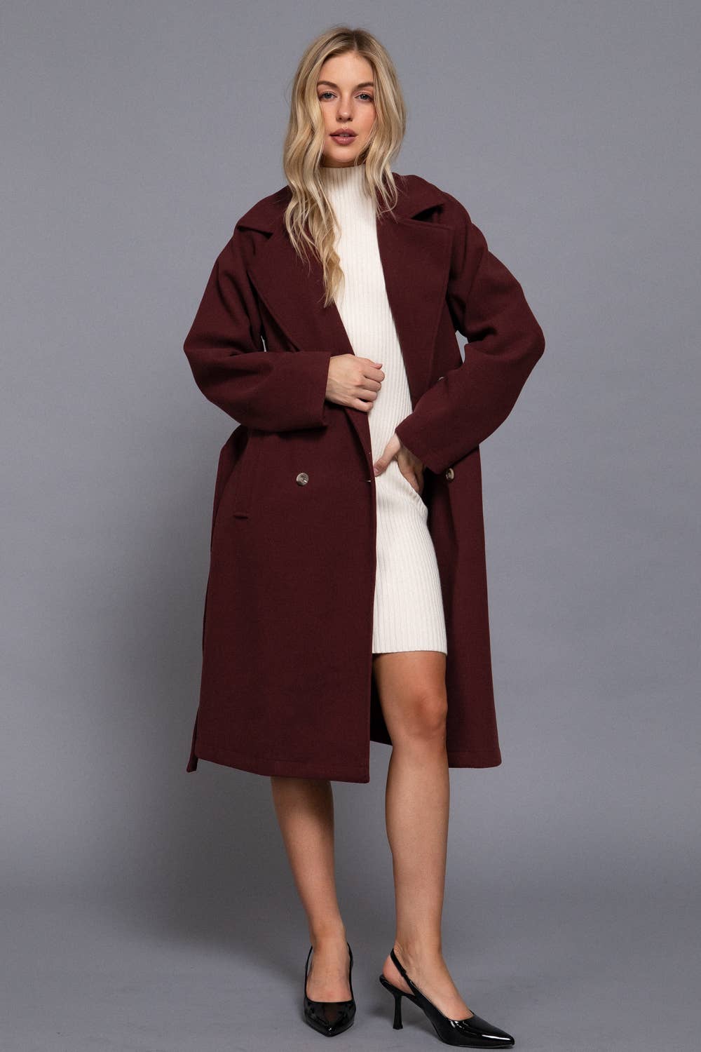 Double Breasted Button Felt Trench Coat