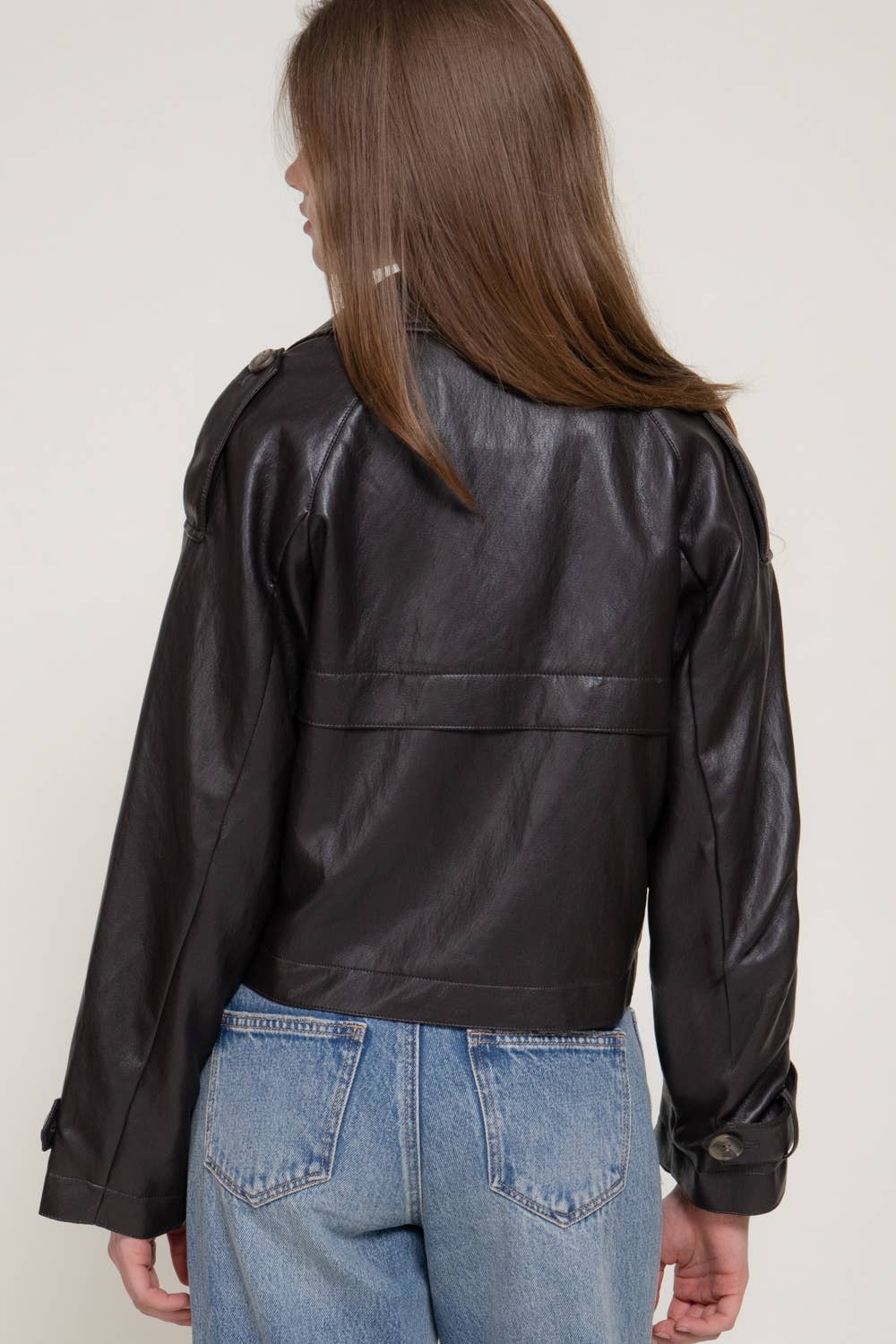 Faux Leather Cropped Trench Coat