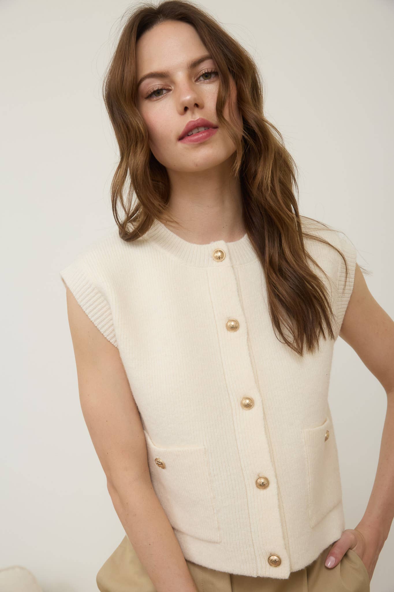 Gold Button Sleeveless Sweater