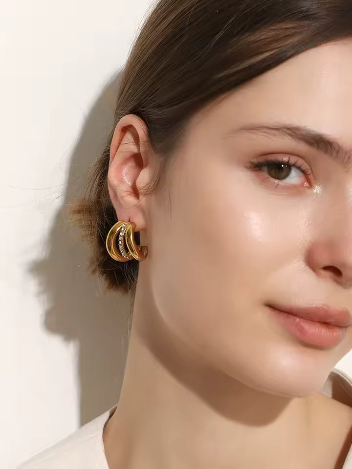 Crystal-Accented Double Hoop Earrings