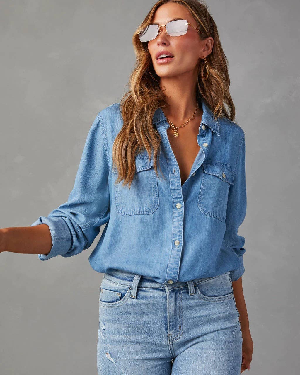 Denim Long Sleeve Button Down