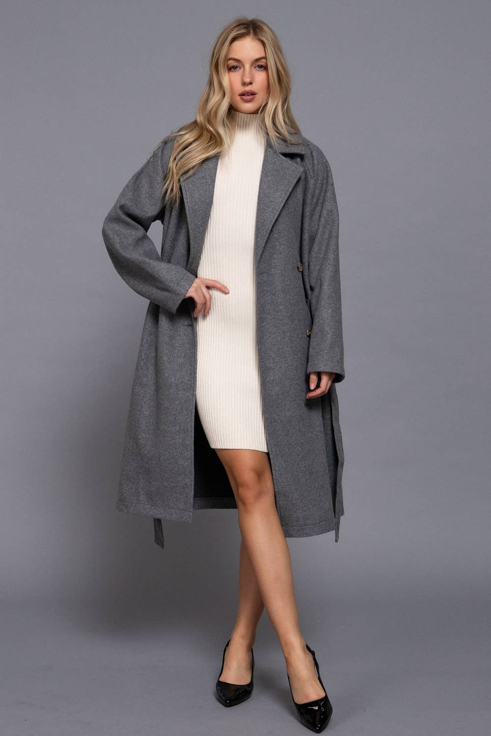 Double Breasted Button Felt Trench Coat