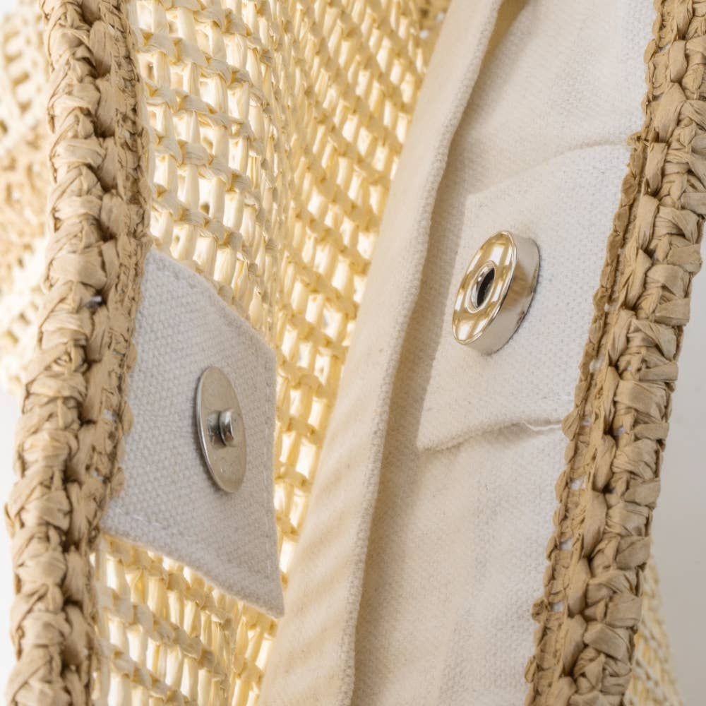 Two Tone Woven Straw Tote