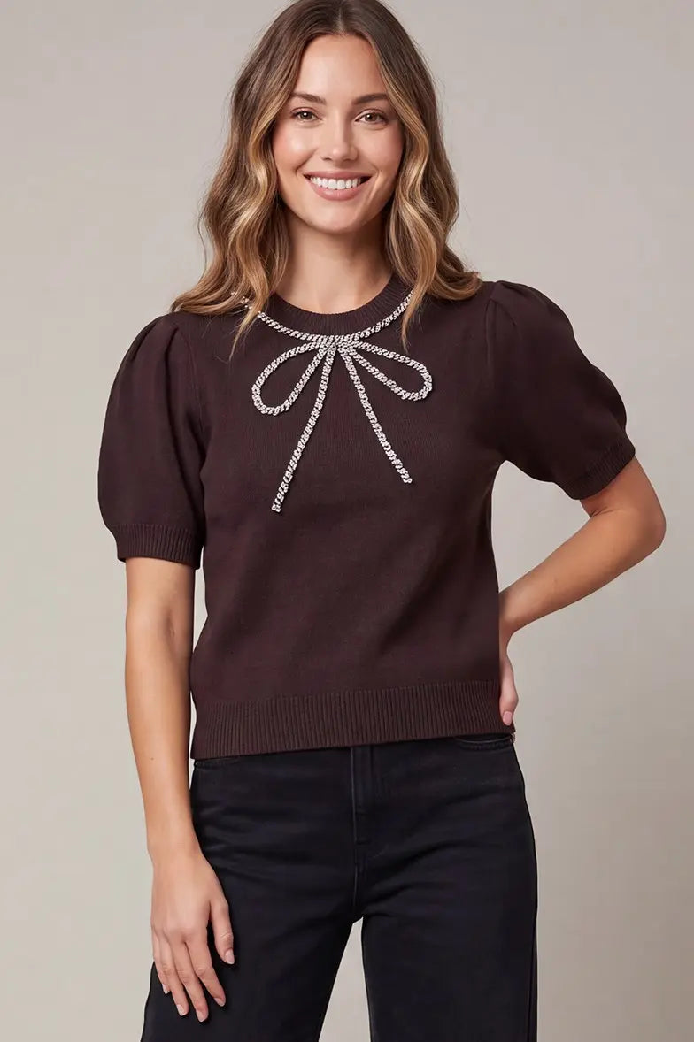 Puff Sleeve Bow Sweater Top