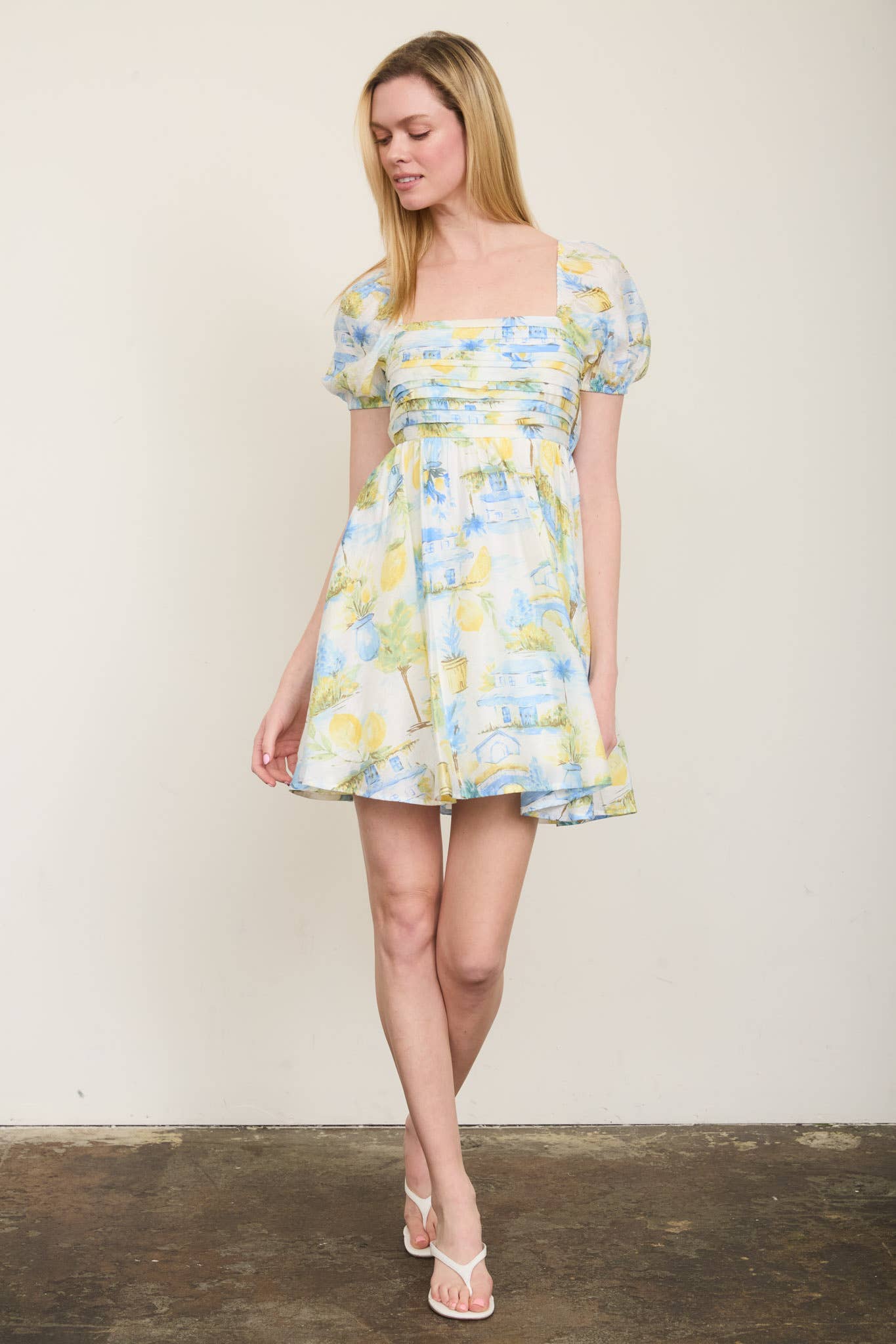 Lemon Puff Sleeve Mini Dress