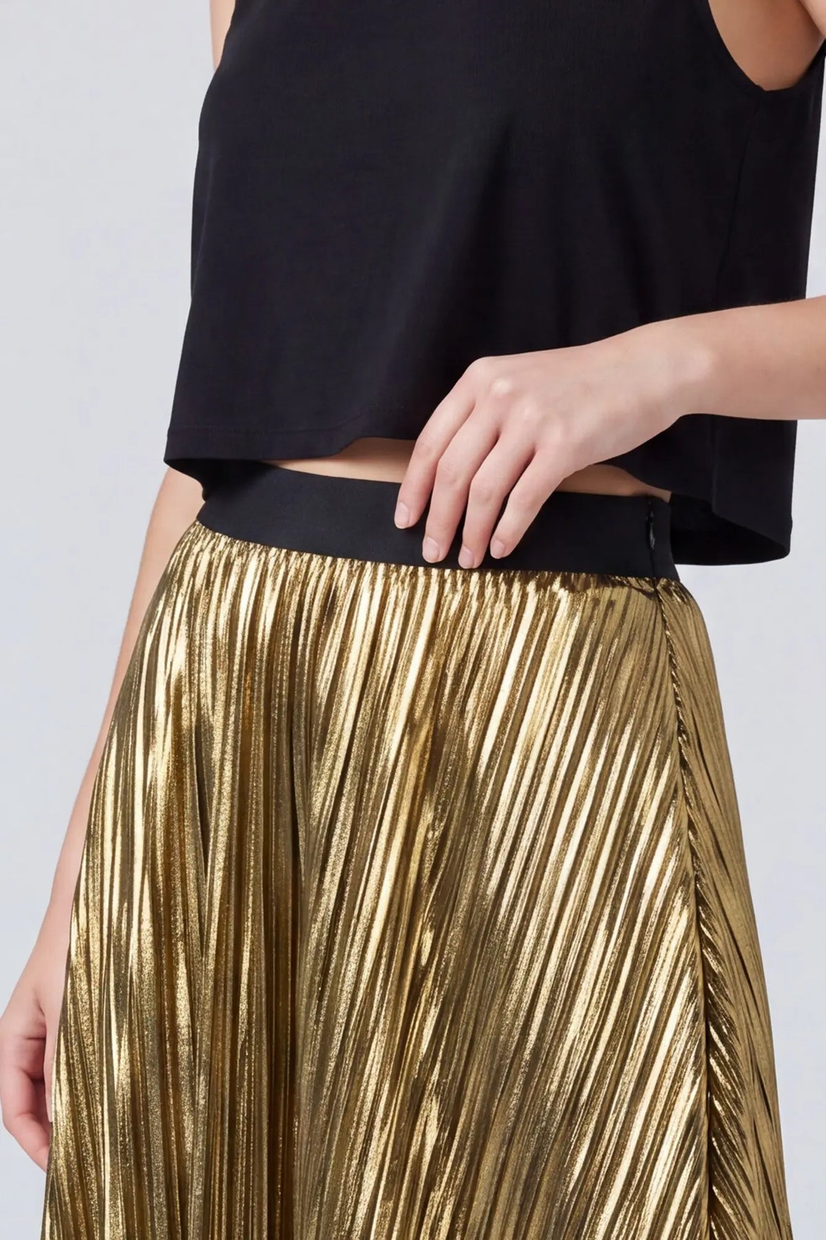 Pleated Metallic Midi Skirt
