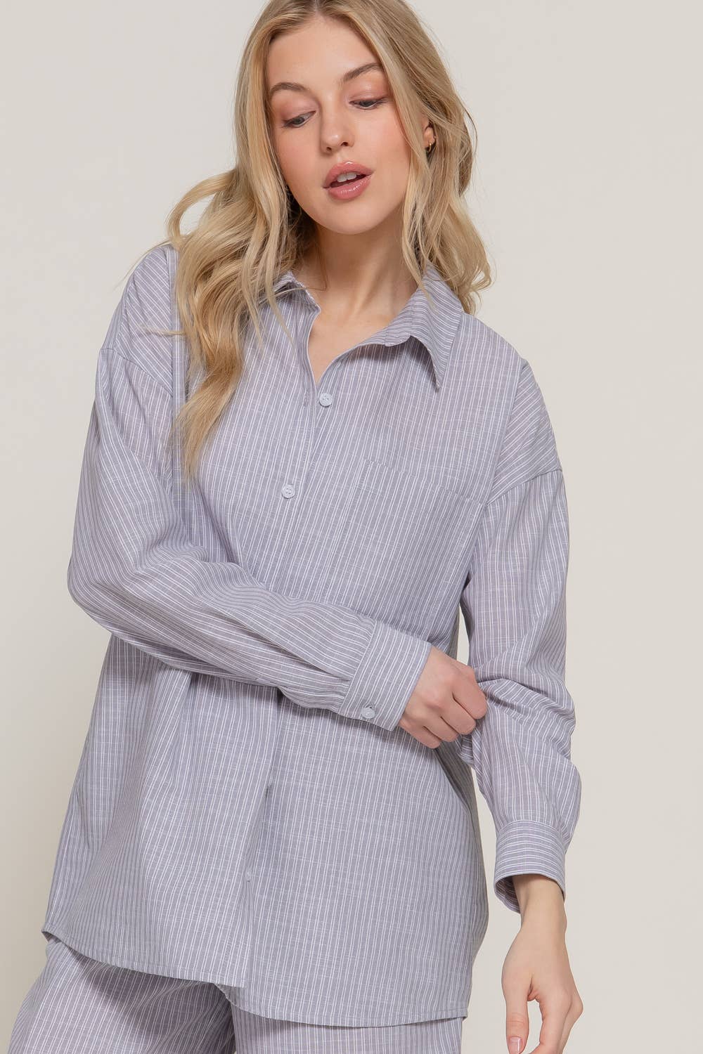 Long Sleeve Button Down Stripe Gauze Shirt
