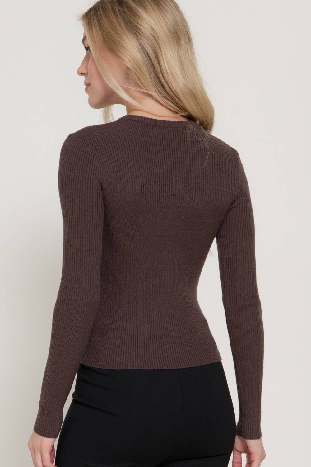 Long Sleeve Crew Neck Ribbed Sweater