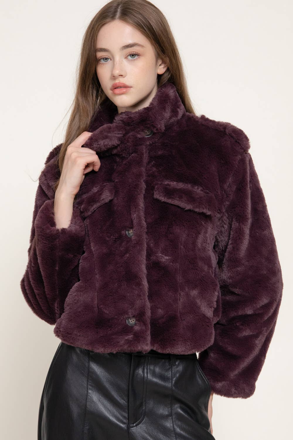 Funnel Neck Faux Fur Jacket