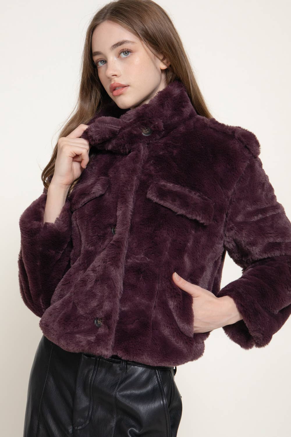Funnel Neck Faux Fur Jacket