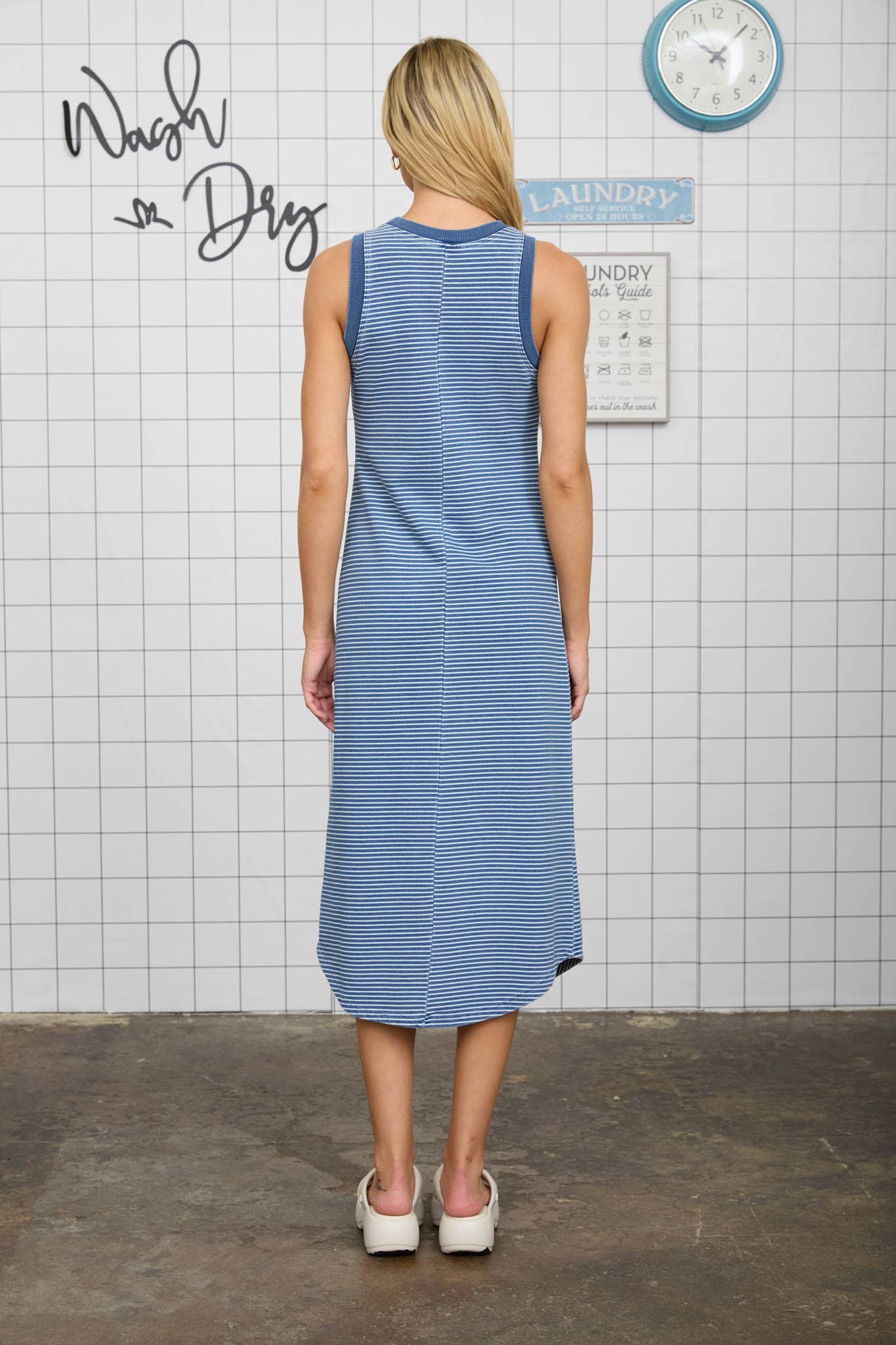 Washed Stripe Sleeveless Midi Dress