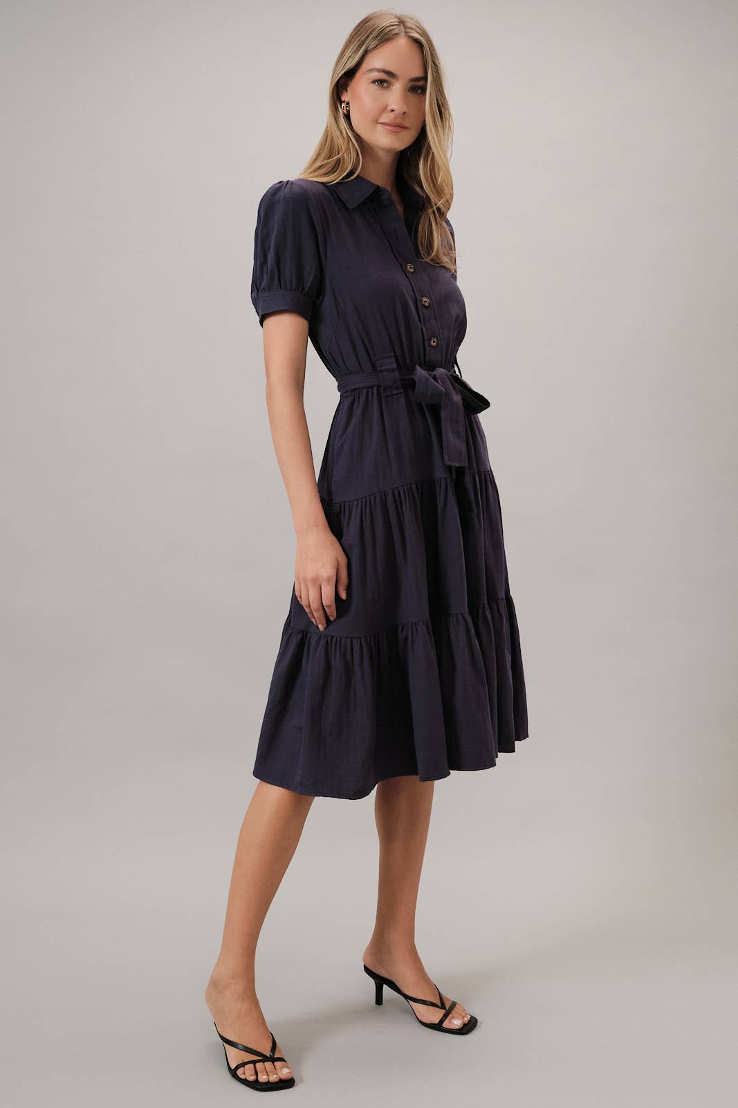Short Sleeve Belted Midi Dress