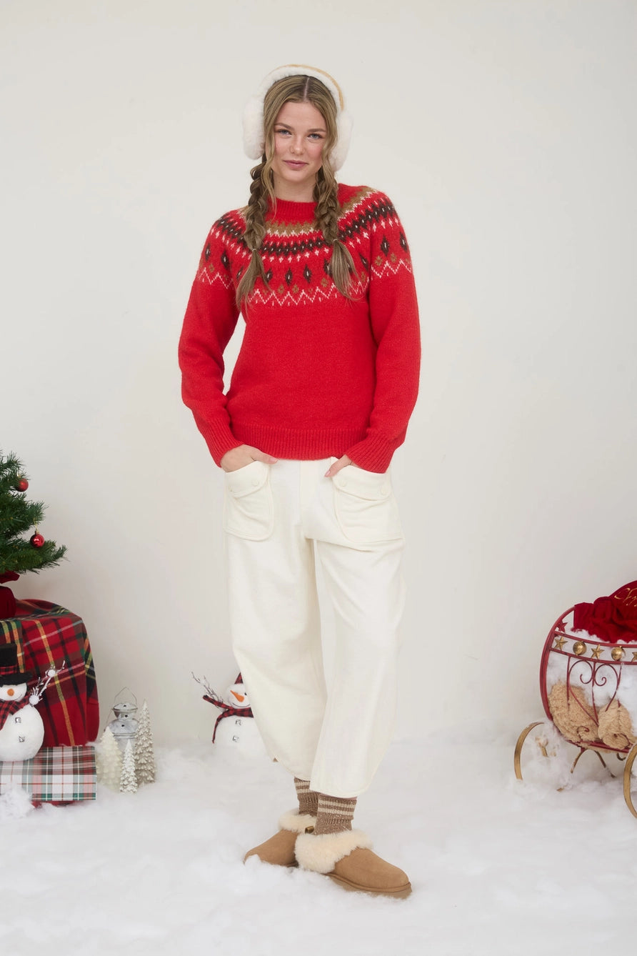 Fuzzy Fair Isle Crew Neck Sweater