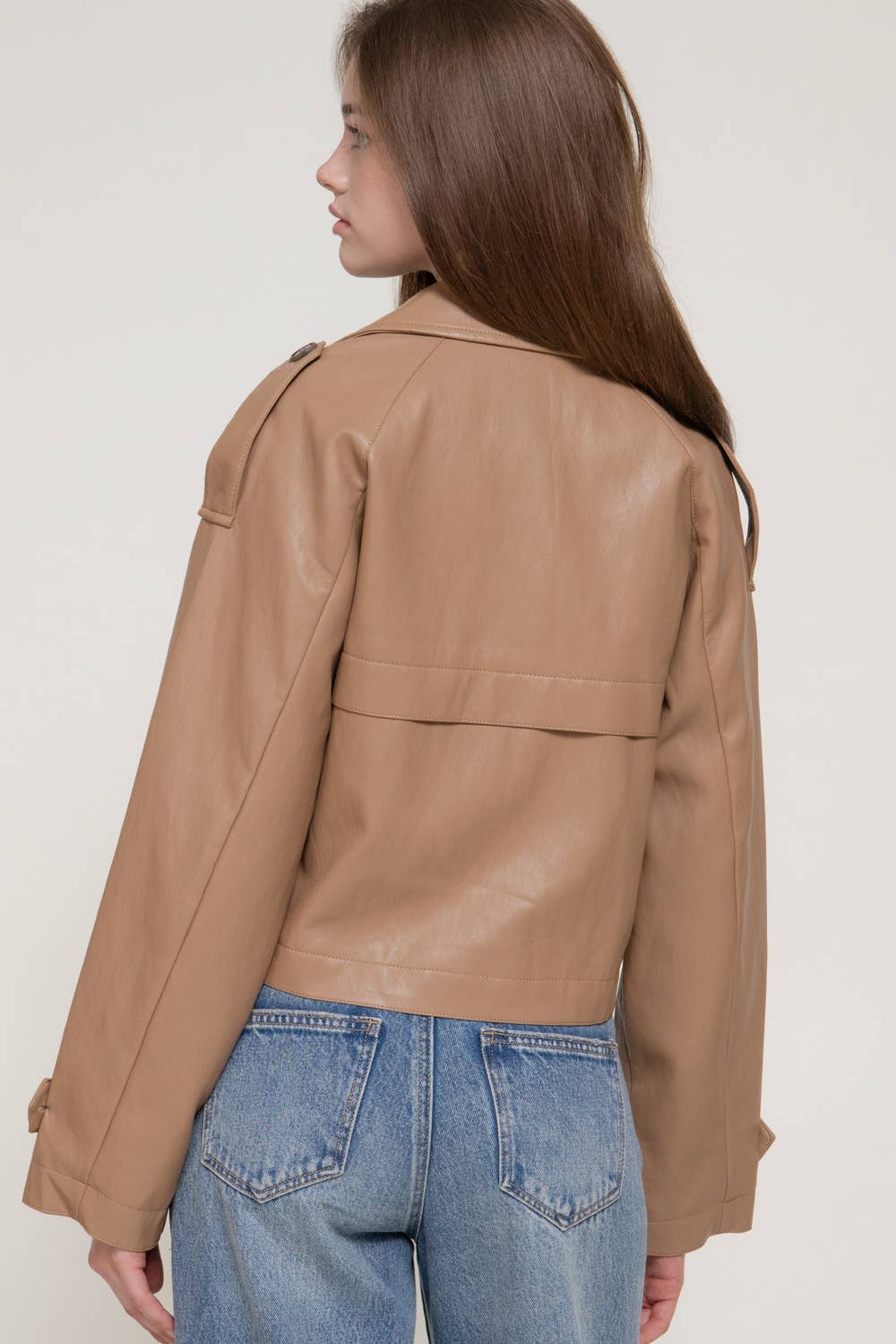 Faux Leather Cropped Trench Coat
