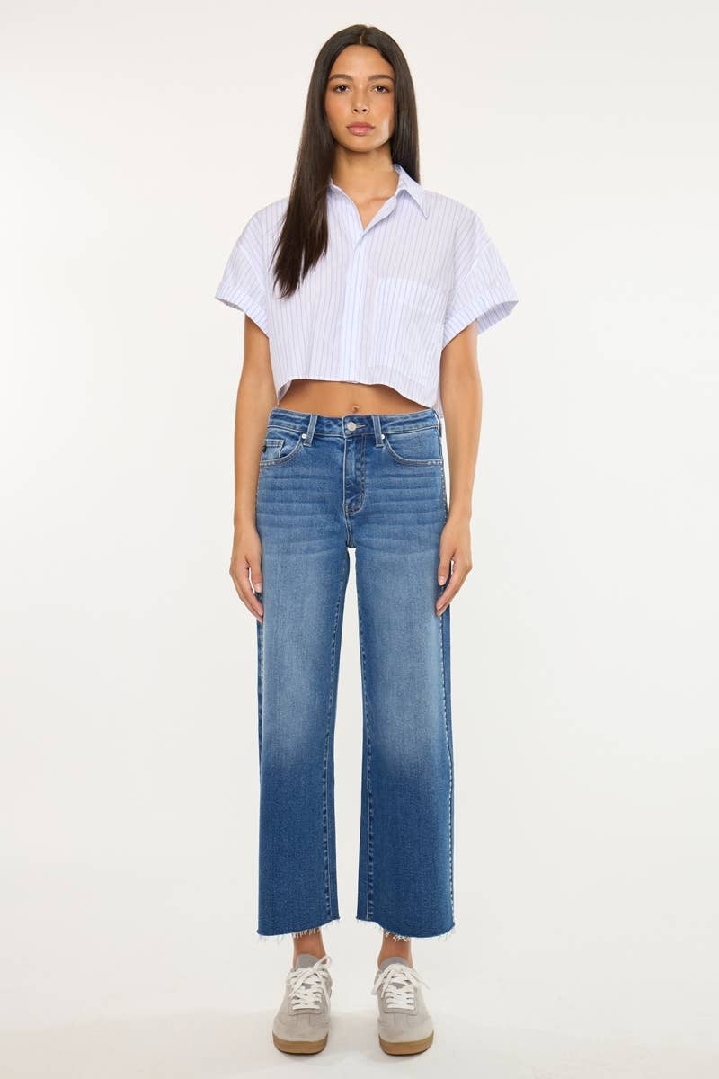 High Rise Crop Wide Leg Studded Jeans