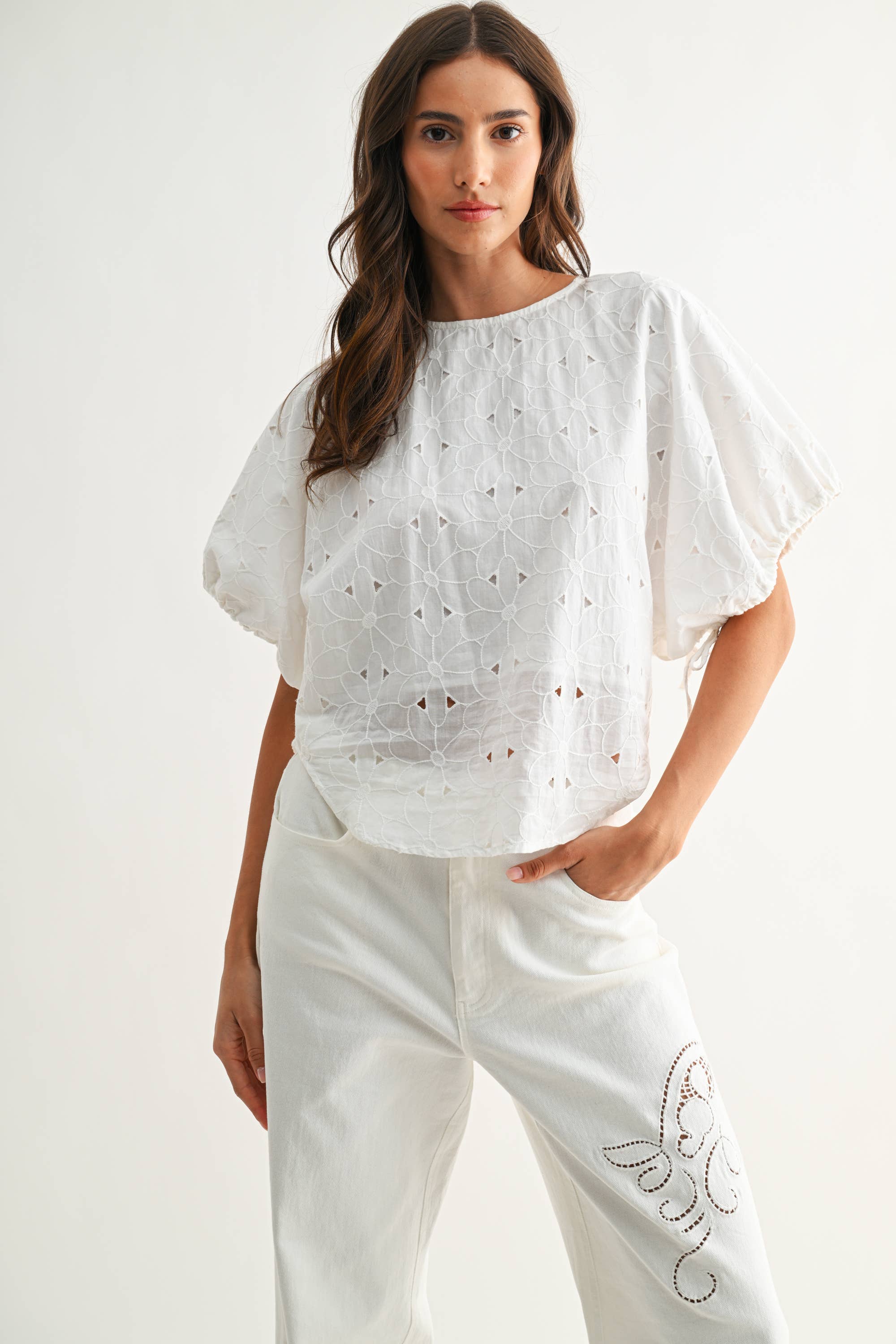 Embroidered White Cotton Blouse