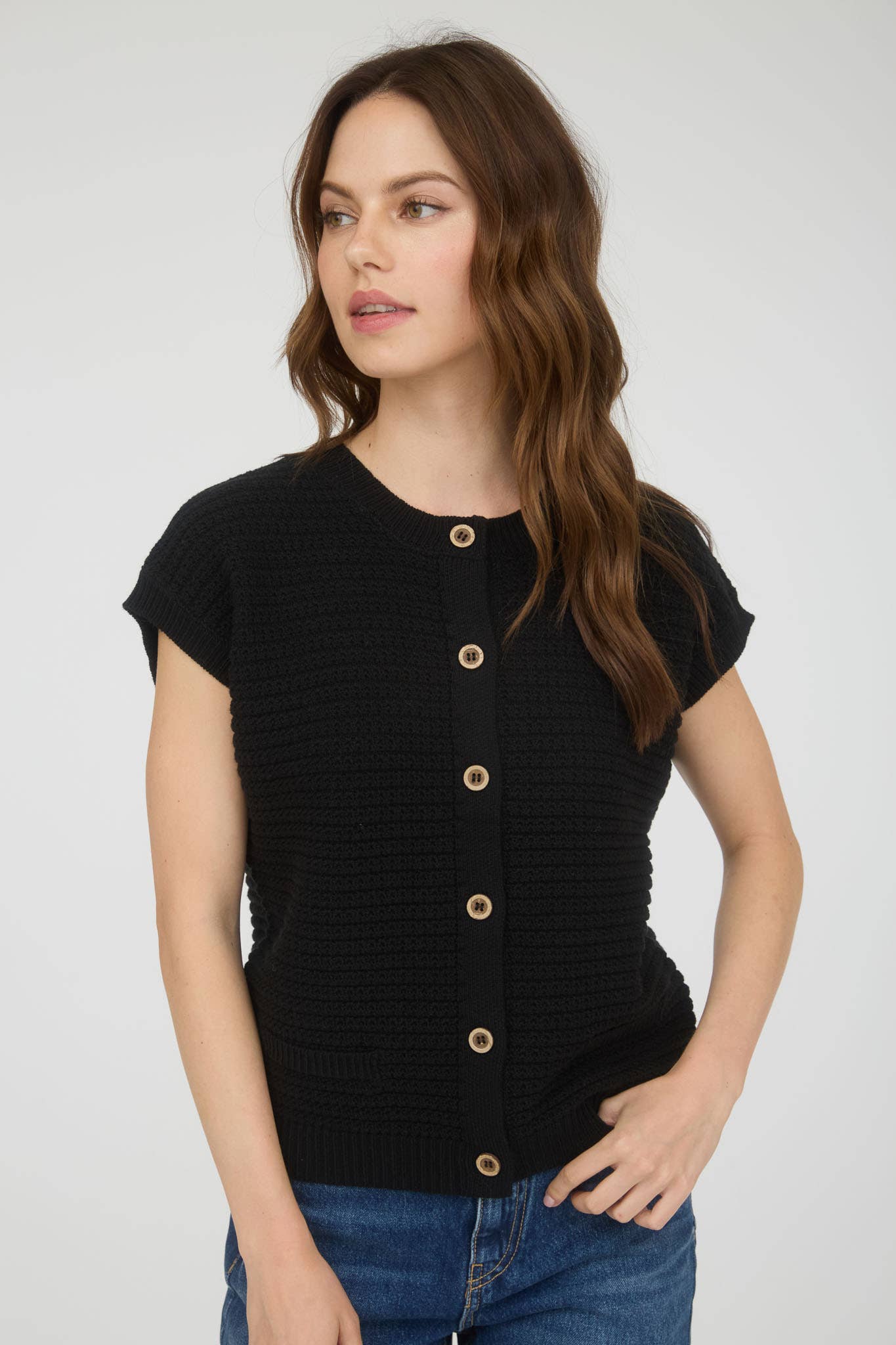 Textured Knit Cardigan Vest