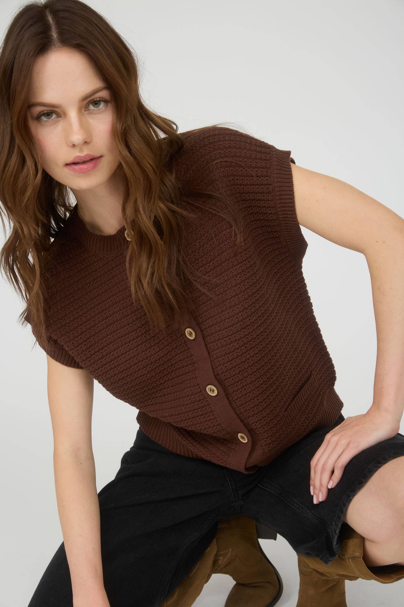 Textured Knit Cardigan Vest