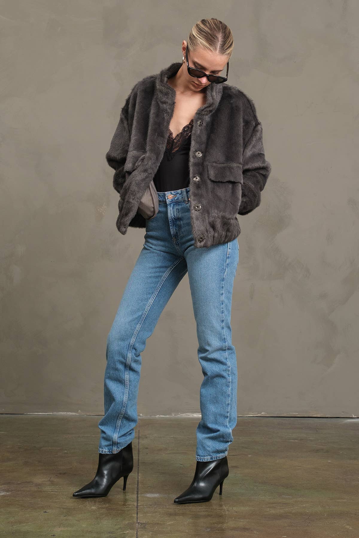 Faux Fur Button Jacket