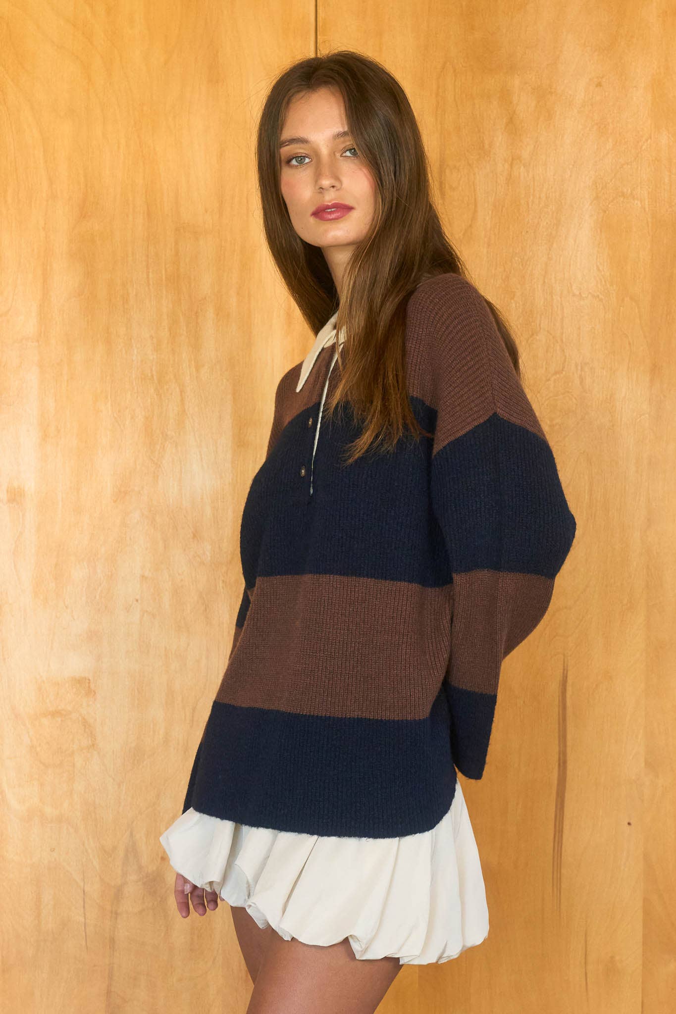 Wide Stripe Polo Sweater
