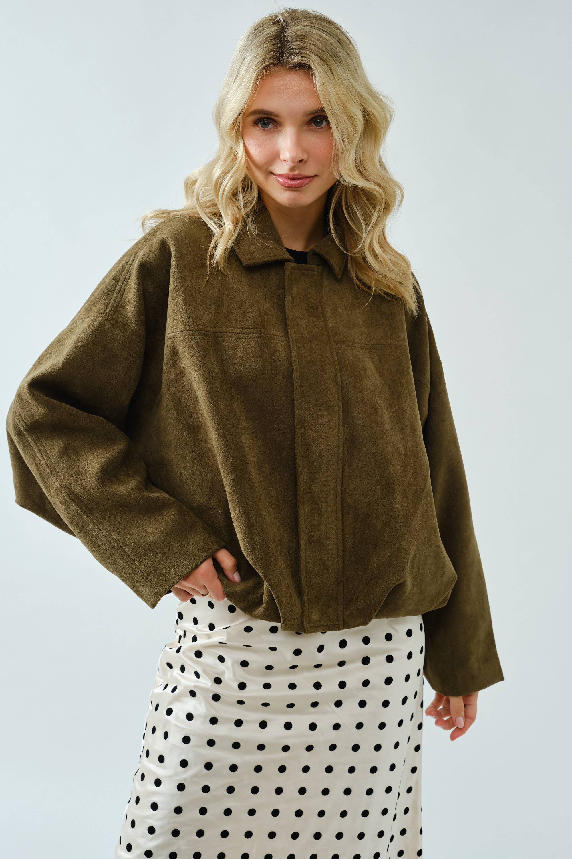 Suede Olive Bomber Jacket