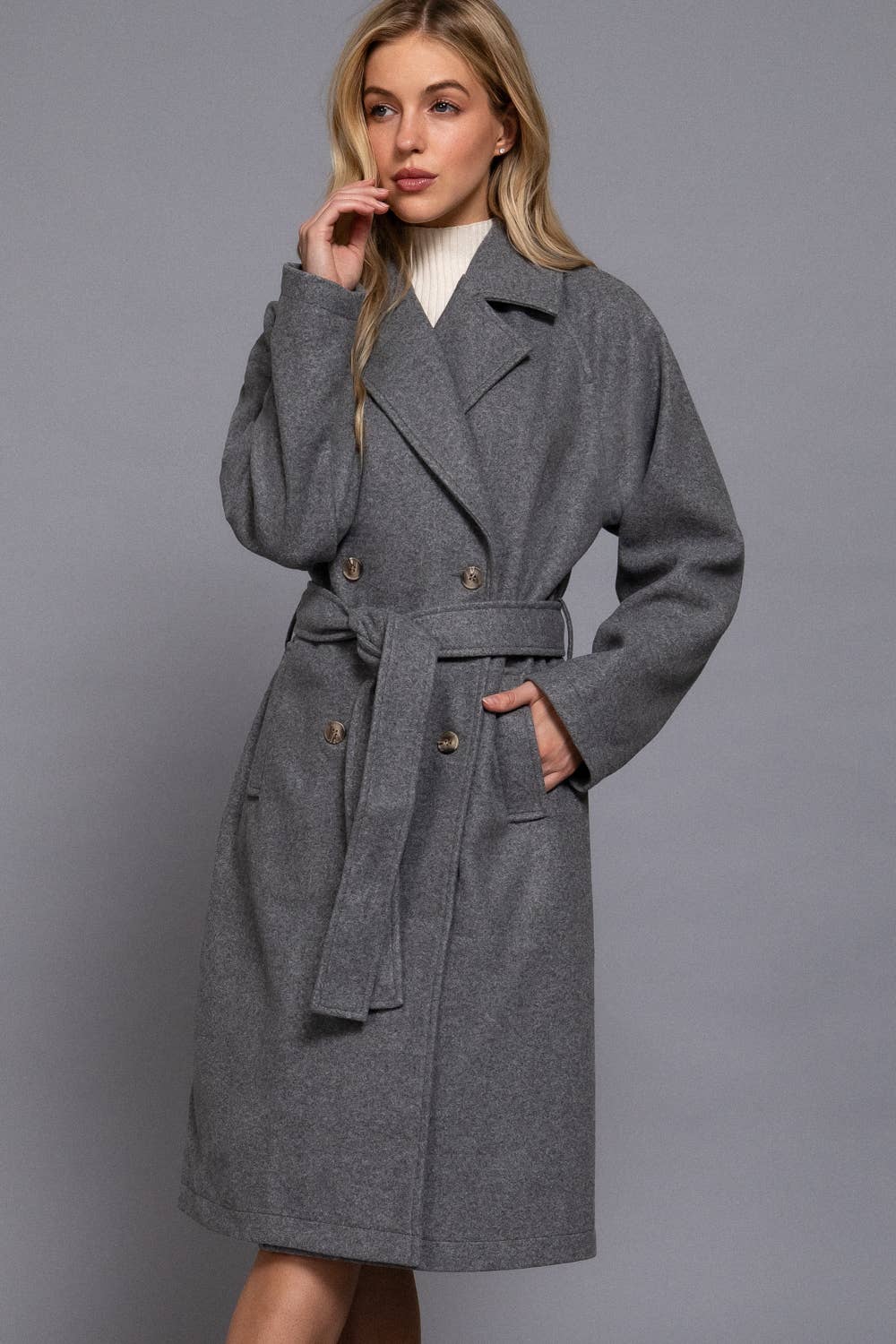 Double Breasted Button Felt Trench Coat