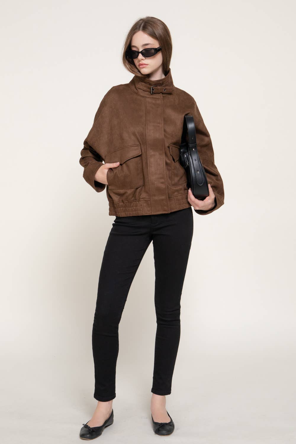 High Neck Faux Suede Jacket