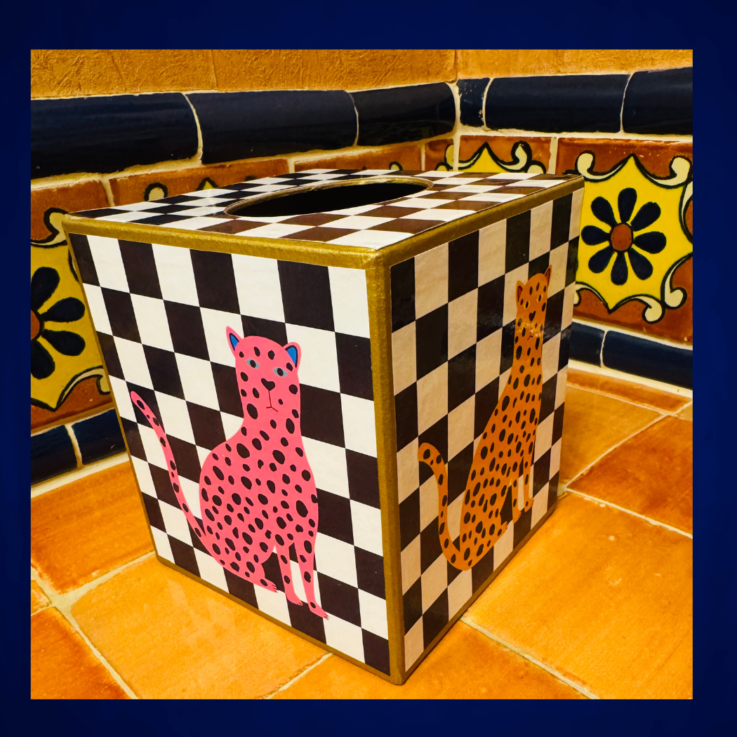 Tissue Box w/ Checkered Leopard