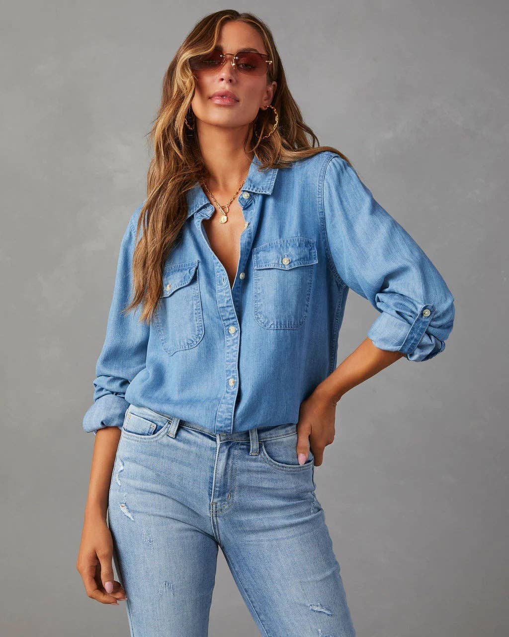 Denim Long Sleeve Button Down