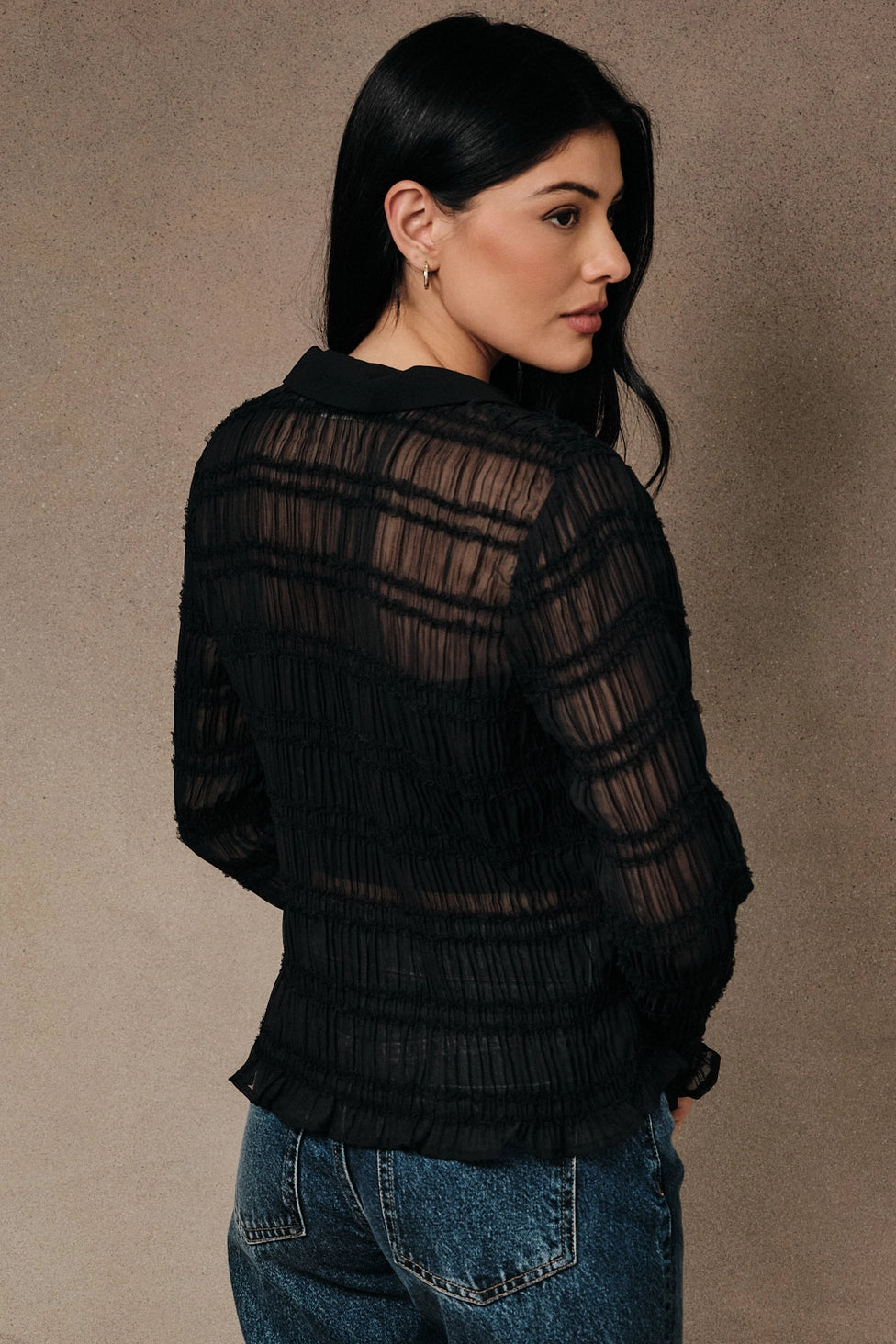 Sheer Button Up Long Sleeve Top