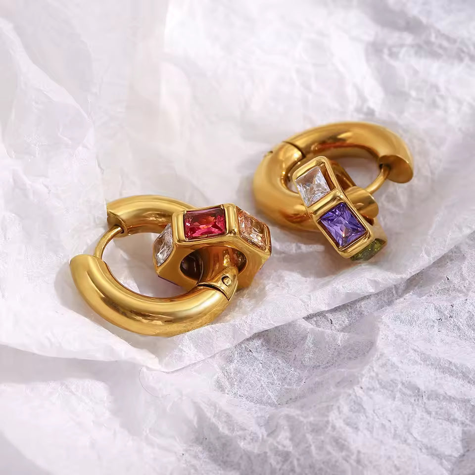 Gold Multistone Huggie Earrings