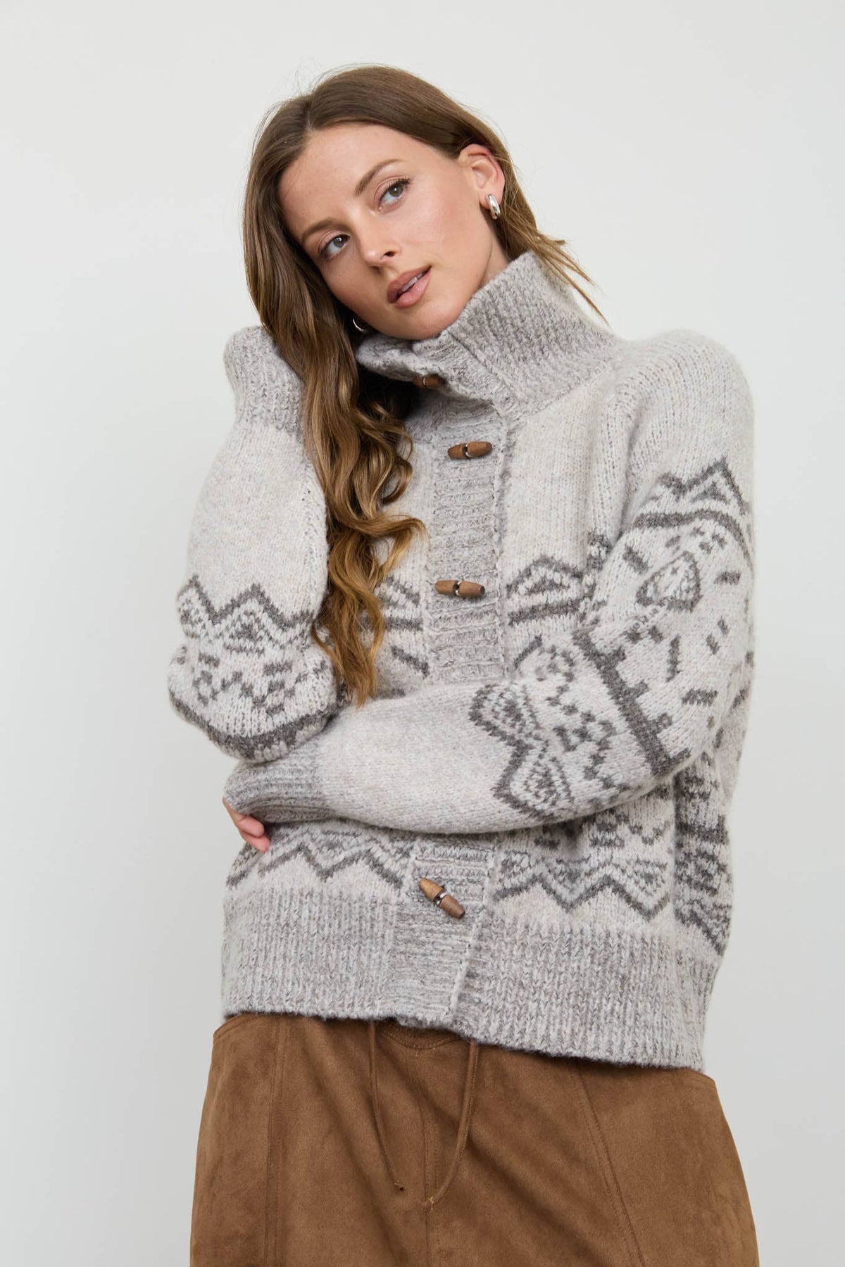Toggle Button Fair Isle Knit Cardigan