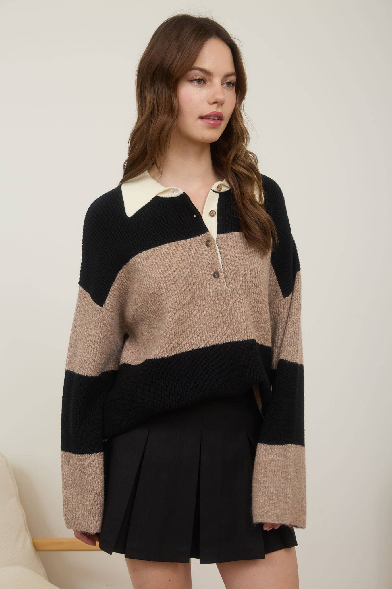 Wide Stripe Polo Sweater