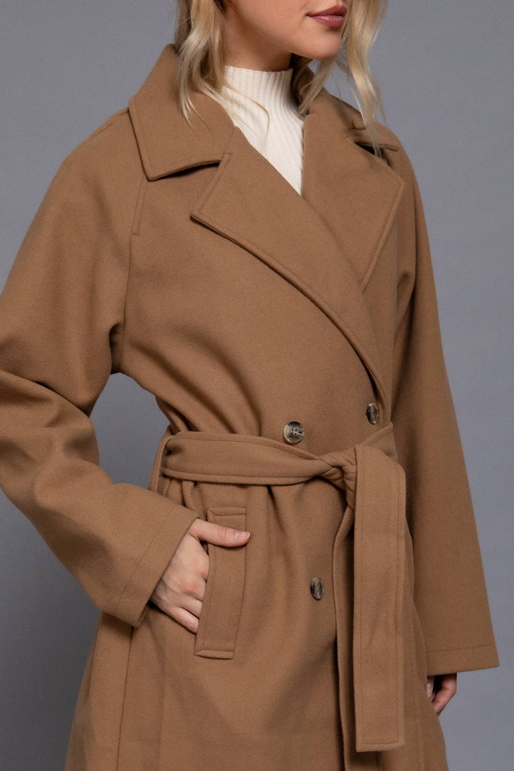 Double Breasted Button Felt Trench Coat