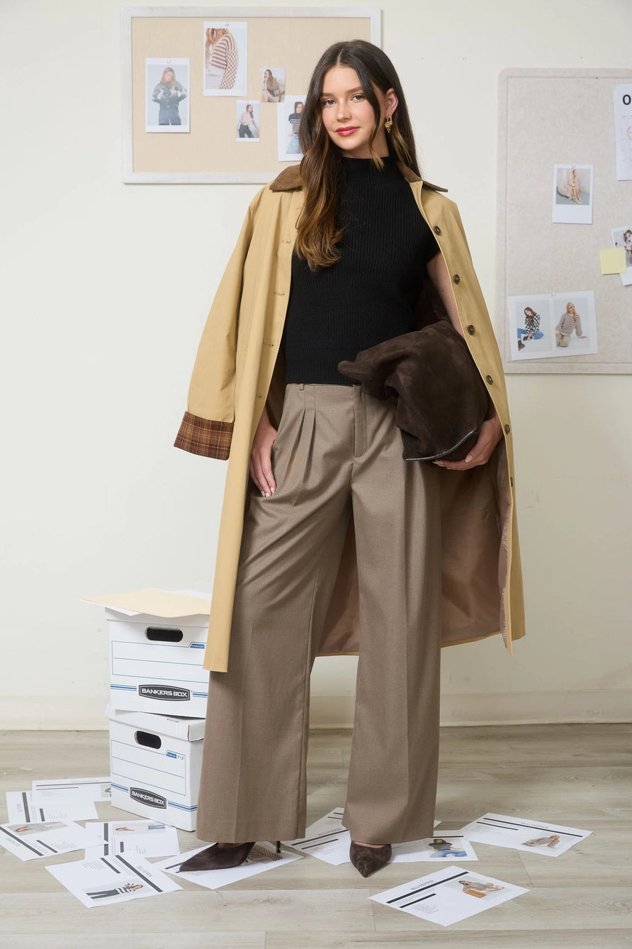 Corduroy Collar Plaid Sleeve Coat