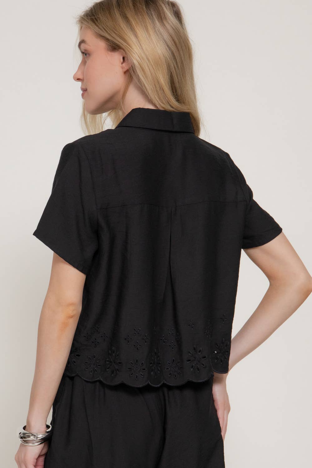 Button-Up Eyelet Hem Top