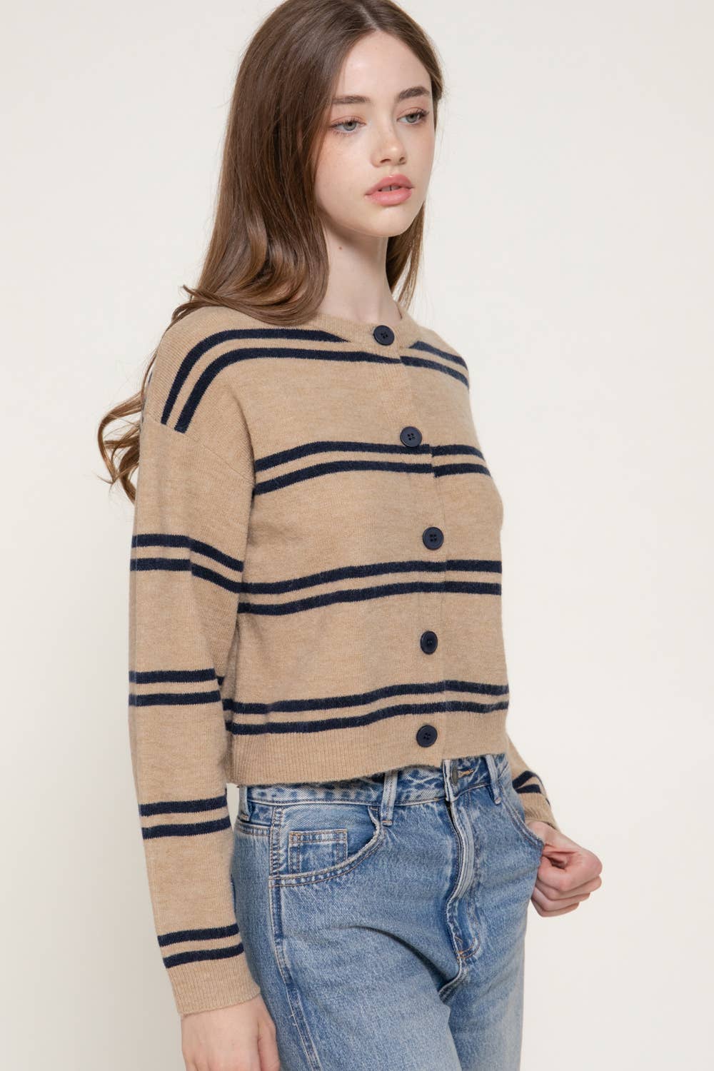 Button Down Striped Cardigan
