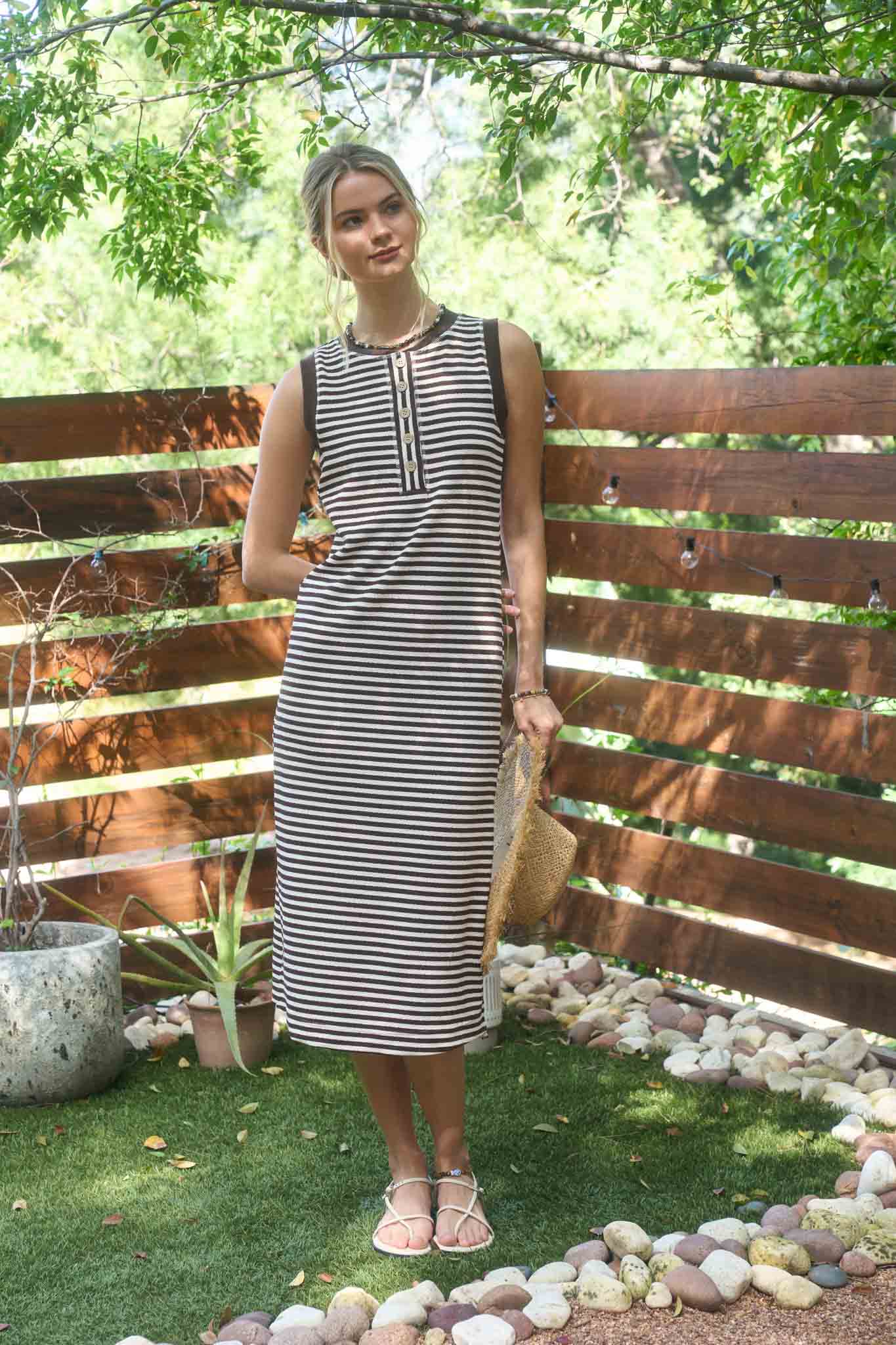 Stripe Henley Midi Dress