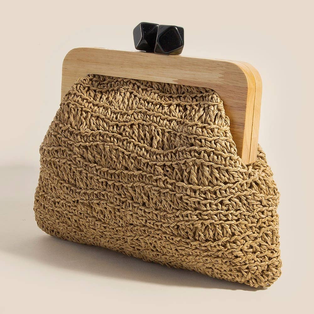 Geometric Clasp Wooden Frame Clutch