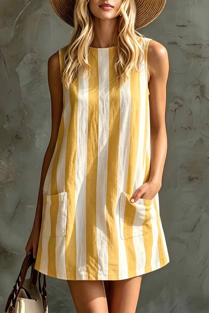 M/Yellow and White Striped Dress