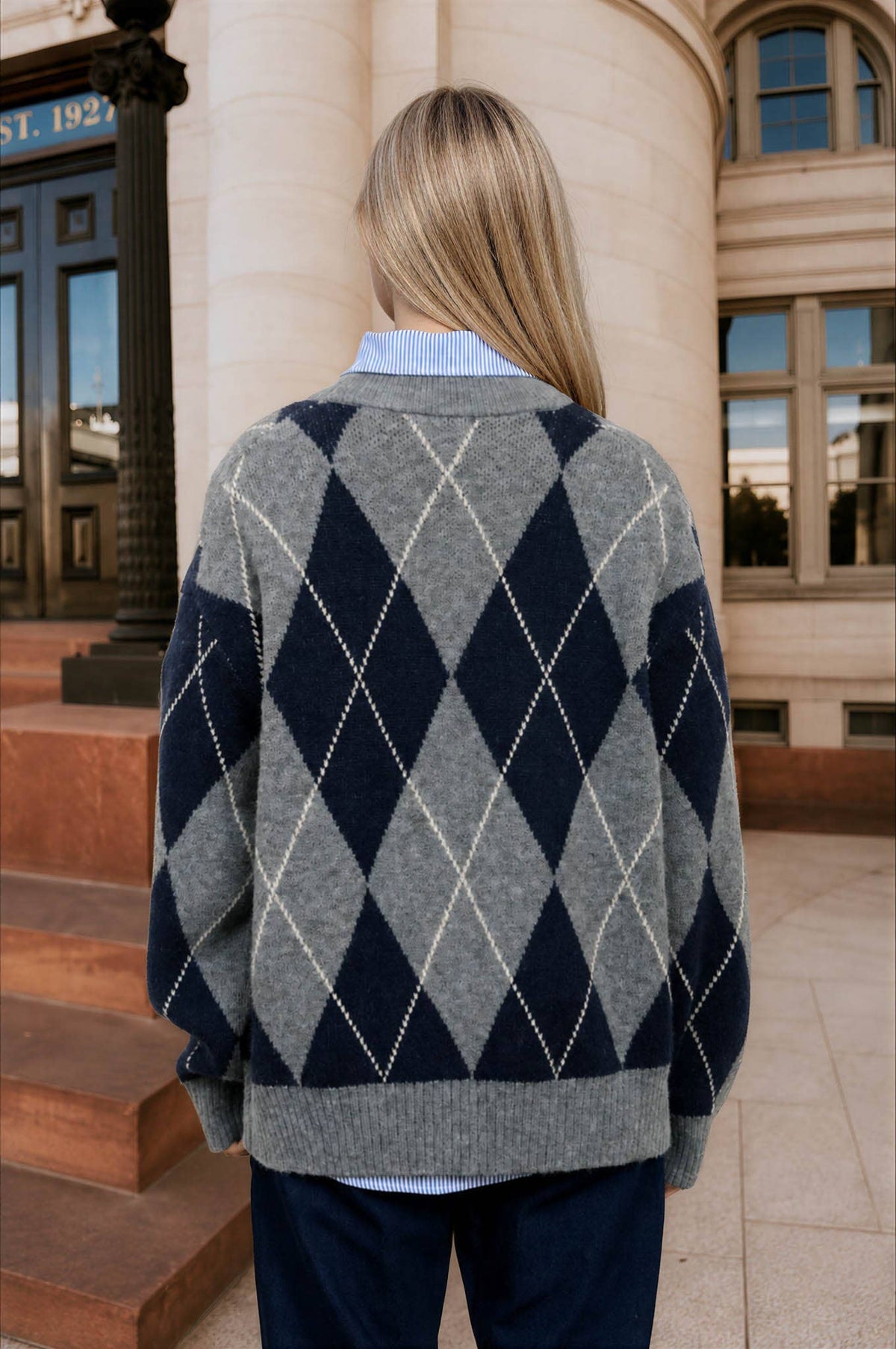 Oversized Argyle Knit Pullover