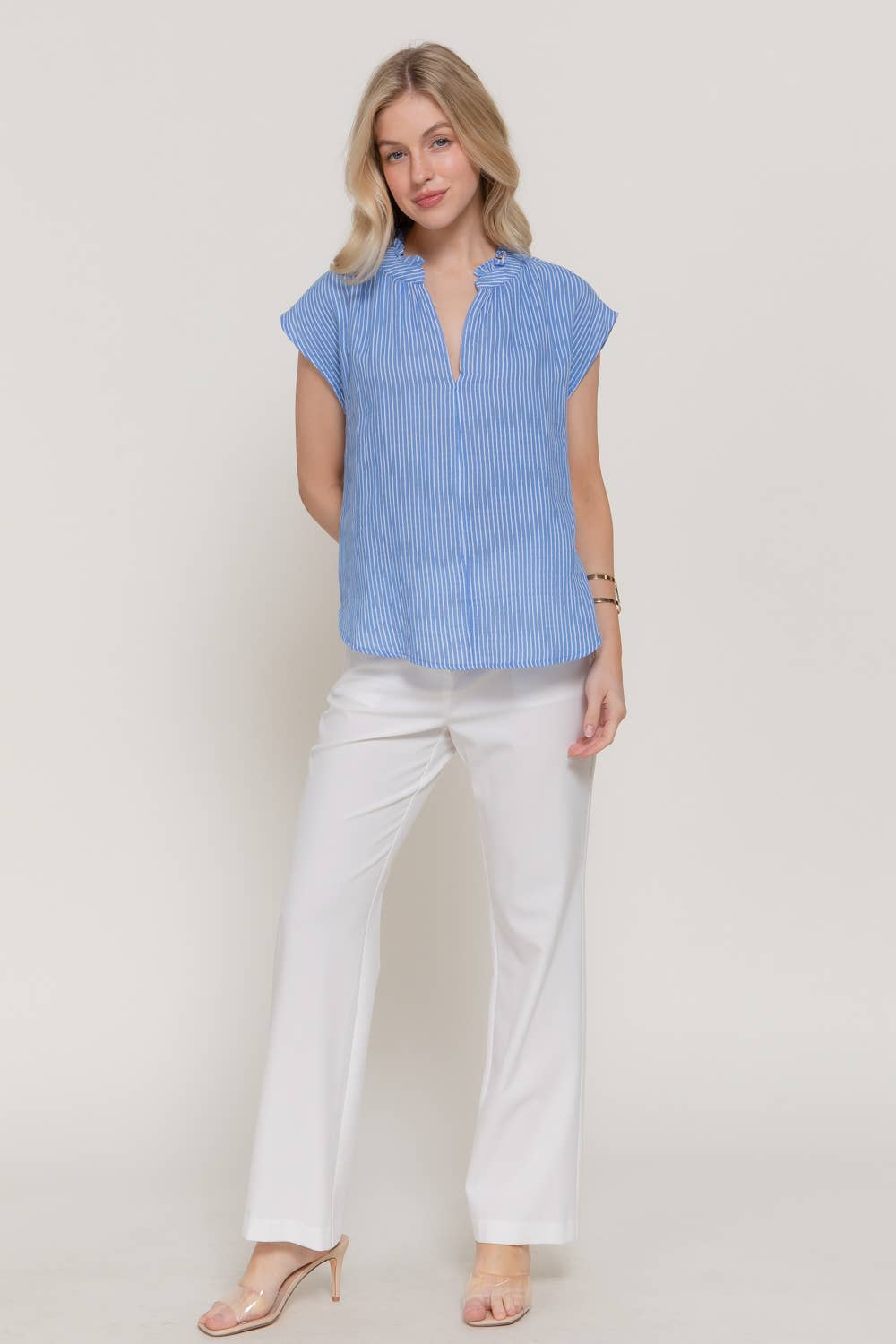 Ruffle V-Neck Cotton Blouse