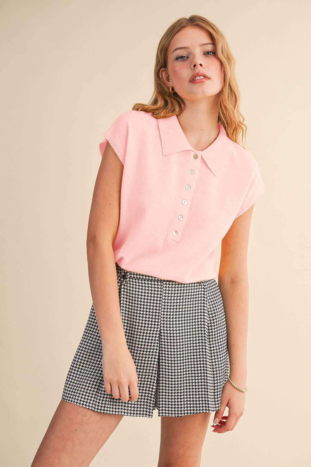 Cap Sleeve Collared Sweater Vest