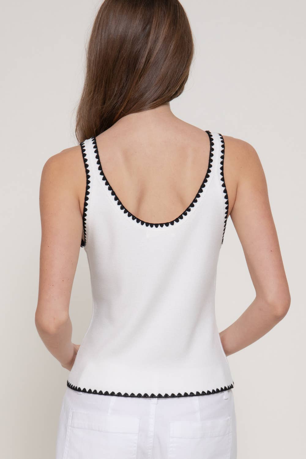 Embroidered Trim Sweater Tank