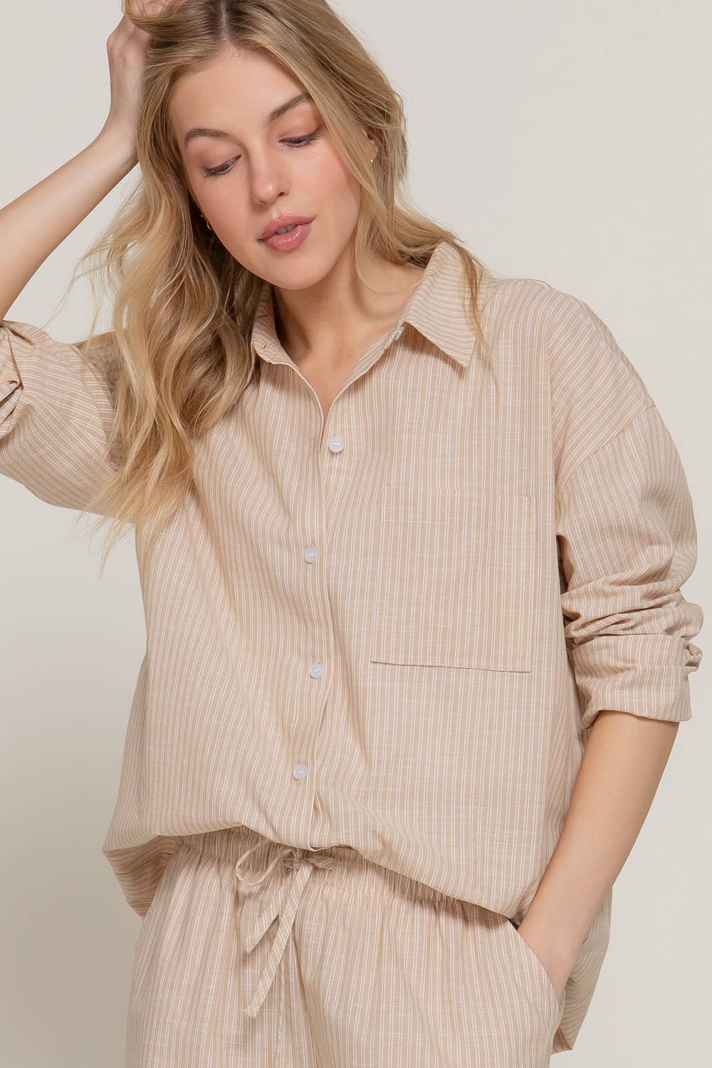 Long Sleeve Button Down Stripe Gauze Shirt