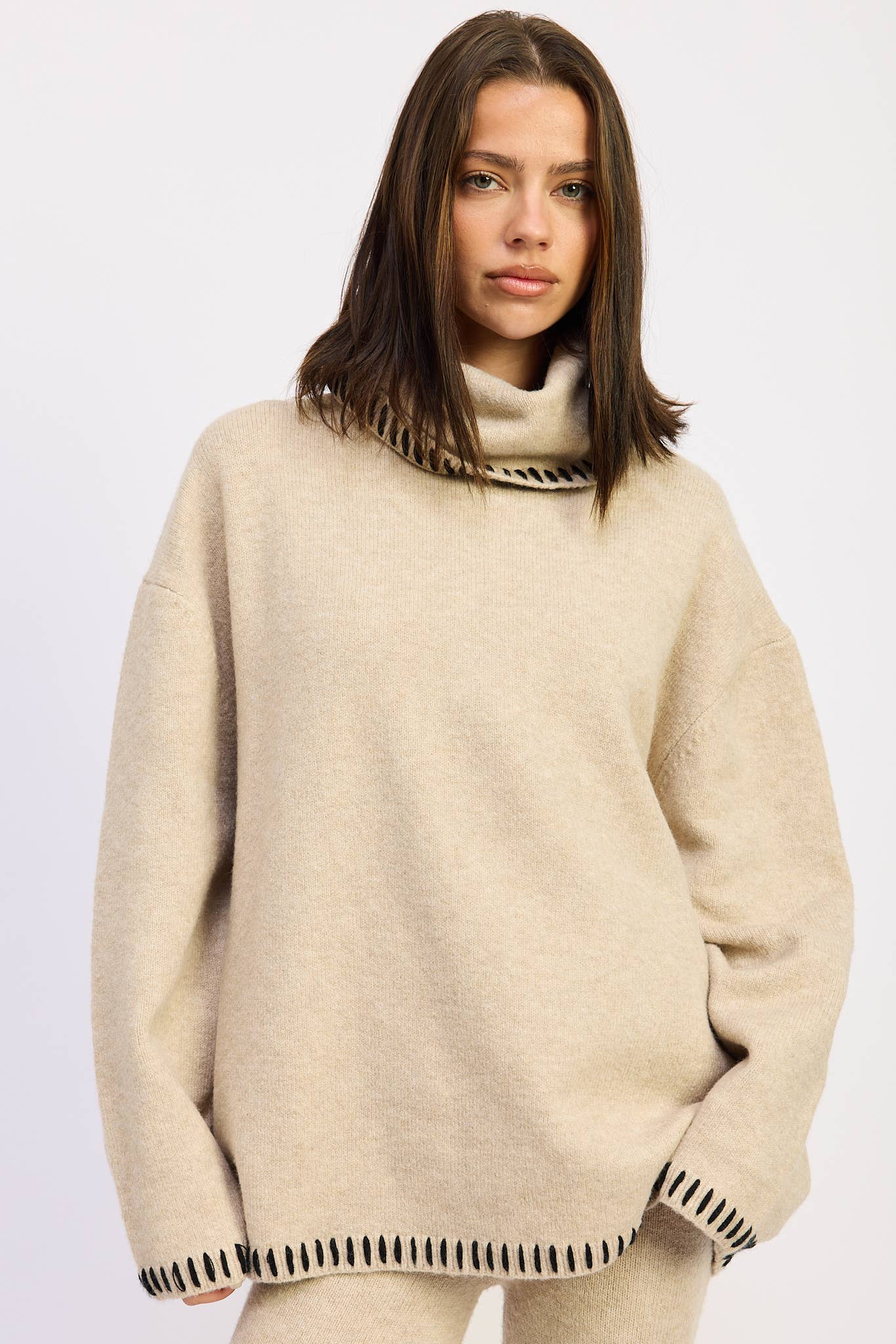 Contrast Stitch Turtleneck