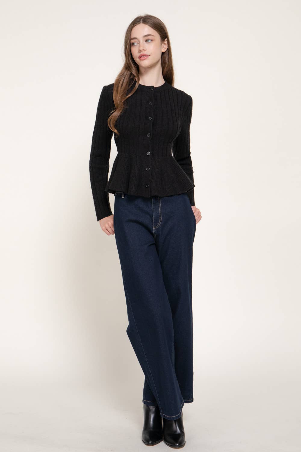 Peplum Sweater Cardigan Black